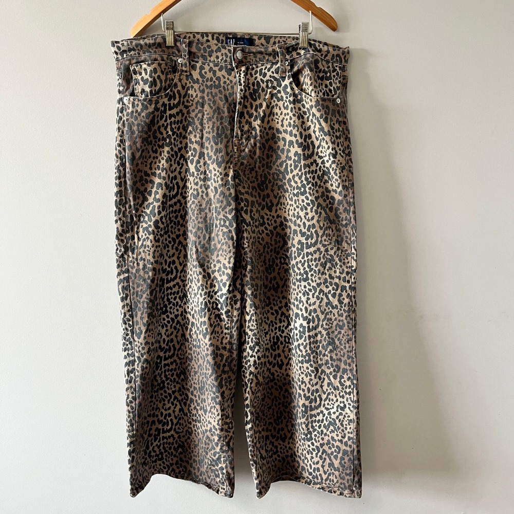 Gap High Rise Wide-Leg Jeans Leopard Animal Print Brown 18/34R High Waist